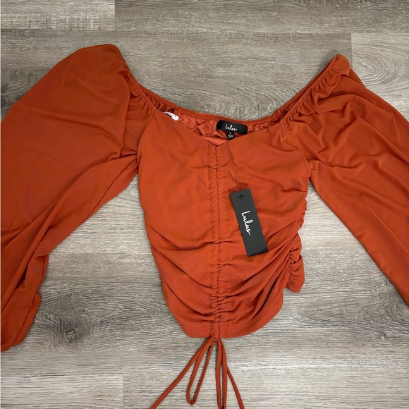 Lulu’s Completed Charmed Ruched Top Crop Top Small Rust Orange - Picture 12 of 15
